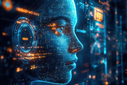 The face of a woman with a futuristic interface photo