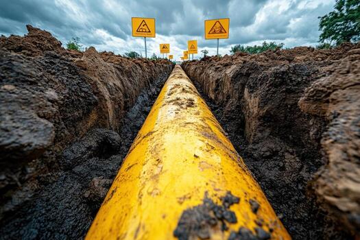 A yellow pipe with a sign on it photo