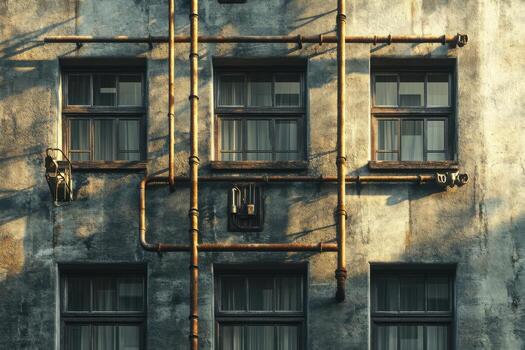 An old building with pipes and windows photo