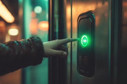 A person touching a button on an elevator photo