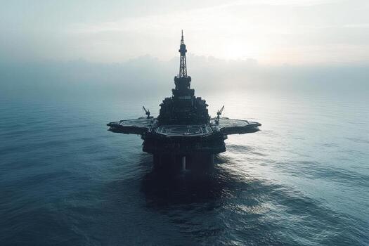 An oil rig floating in the ocean photo