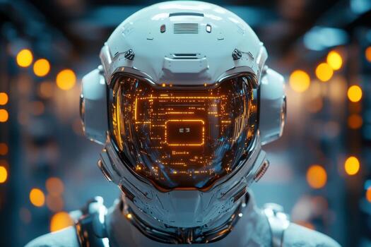 A futuristic robot with a glowing face photo