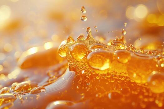 Close up of orange liquid with bubbles photo