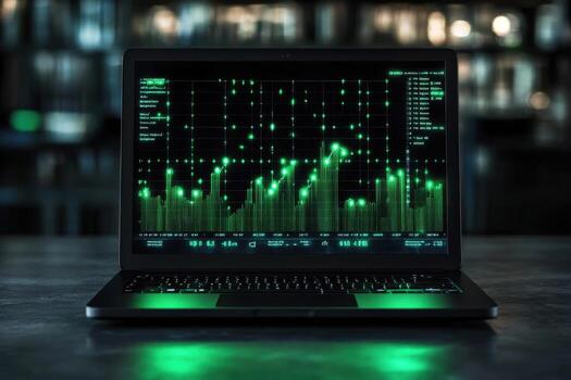 A laptop with green data on it photo