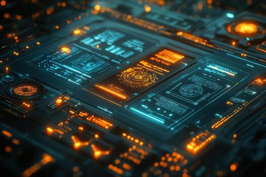 Futuristic technology background with glowing lights and glowing circuits photo