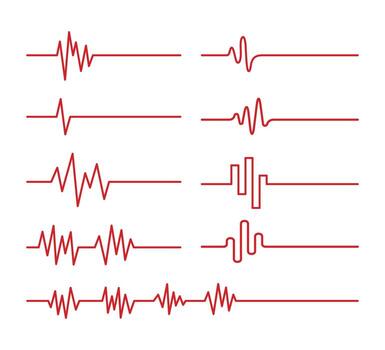 Set of dead heartbeat collection, End of the life, dead line heartbeat, continuous lines heart death drawing. Wave pulse. Art stop pattern, Cardio graph symbol, beat dead on white background. vector