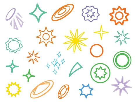 Set of icons with symbols of sun flower star cloud leaf and other nature and weather elements for design and web use vector