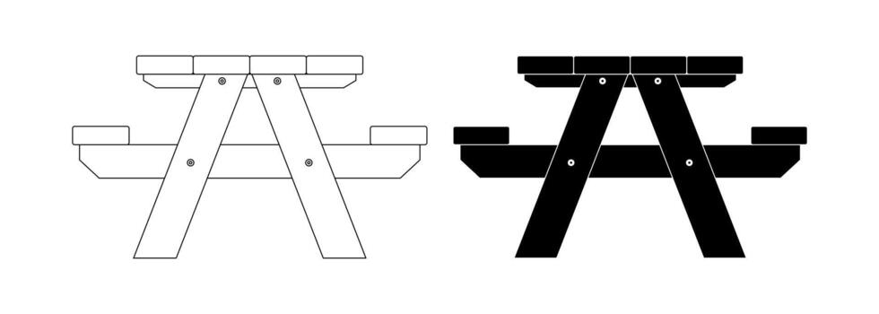 side view picnic table or picnic bench icon set isolated on white background vector