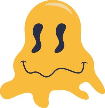 Retro Melting Smiling Face. Flat Character. vector