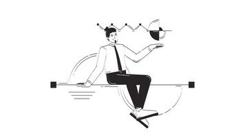 datos científico en analítica garabatear contorno animación. impulsado por el conocimiento analista. datos visualización. empresario presentación gráfico animado bosquejo 2d concepto aislado en blanco. 4k movimiento gráfico video
