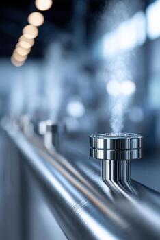 Close-up view of steam generation equipment showcasing advanced design and functionality in bright factory setting photo