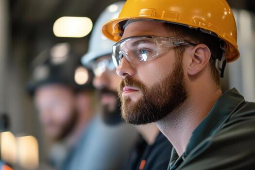 Diverse team of operators collaborating in industrial setting focusing on fibrous mass production photo