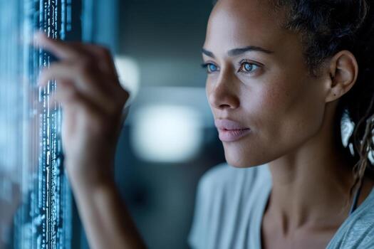 Visionary cybernetician engaged in designing future technologies focused on cutting-edge algorithms photo