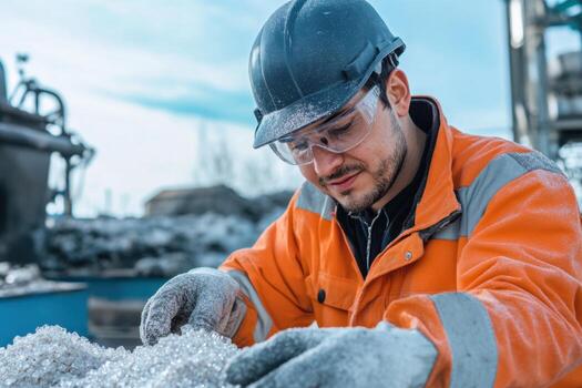 Inspector evaluates rubber materials during decrystallization reloading process in industrial setting photo