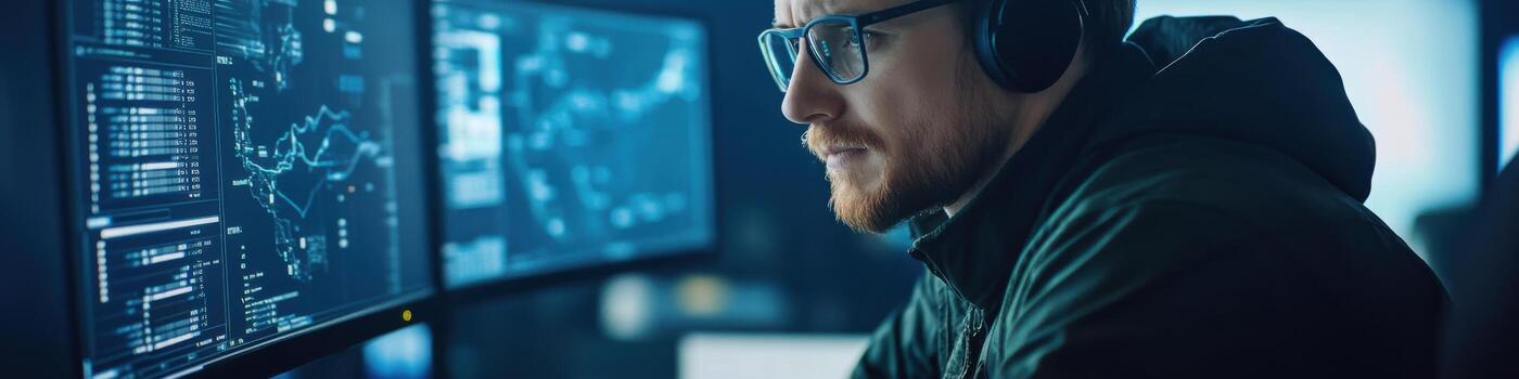 Planimeter in action with a professional analyzing spatial data on computer monitors in a focused work environment photo