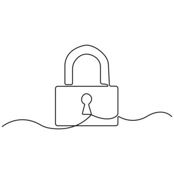 Minimalist One Line Drawing of Open Padlock, Abstract Security Symbol Representing Safety, Privacy, Access Control, Data Protection, and Cybersecurity Concept. vector