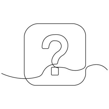 minimalista uno línea pregunta marca en rectángulo ilustración, resumen línea Arte diseño, sencillo concepto de incertidumbre y curiosidad en blanco antecedentes. vector