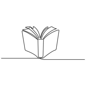 Minimal One Line Drawing of Open Book, Abstract Line Art Style for Education, Reading, Knowledge on white background. vector