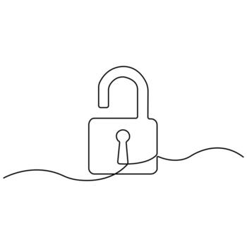 simple Minimalist One Line Drawing of Open Padlock, Abstract Security Symbol Representing Safety, Privacy, Access Control, Data Protection, and Cybersecurity Concept. vector