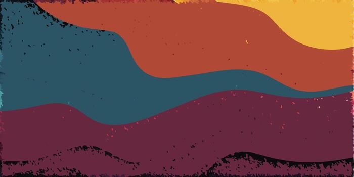 Retro abstract wavy layers with grunge texture in warm tones of orange, yellow, and brown vector