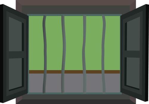 Open window with green landscape view vector