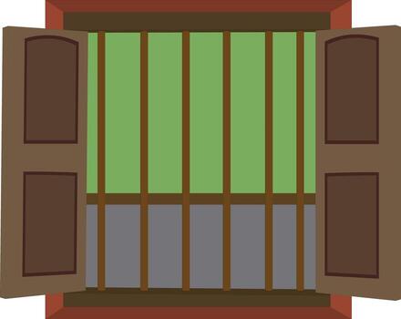 Old window with open shutters vector