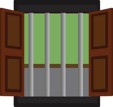 Open barred window with symbolic view vector