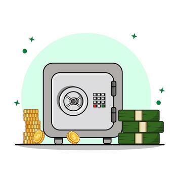 safe with cash and coins vector
