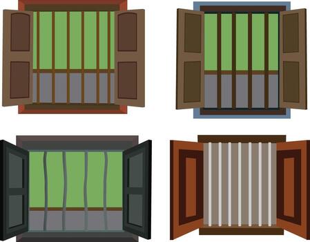Windows with open shutters vector