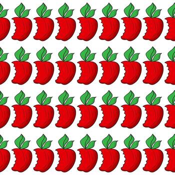 Horizontal stripes of bitten red apple with leaf. Cartoon style. Seamless pattern. vector