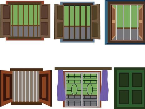 Window collection with various styles and designs vector