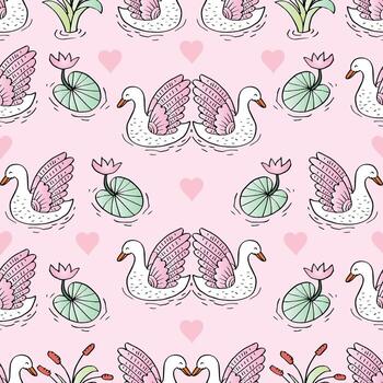 Swan and lily pad pattern design vector