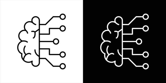 cerebro integrado circuito icono colocar. conteniendo encarnando ai, neural red, esencia de inteligente informática, profundo aprendizaje Delgado línea estilo icono vector