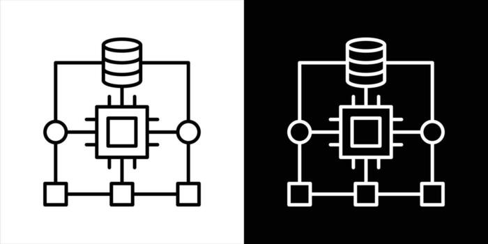 datos circuitería icono colocar. conteniendo datos administración y ai impulsado computacional poder Delgado línea y color estilo icono vector