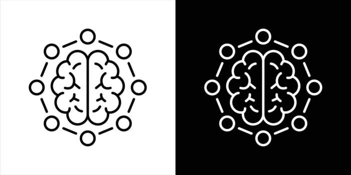 cognitivo constelación icono colocar. conteniendo neural inteligencia y digital conectividad en un cerebro céntrico circuito Delgado línea estilo icono símbolo firmar vector