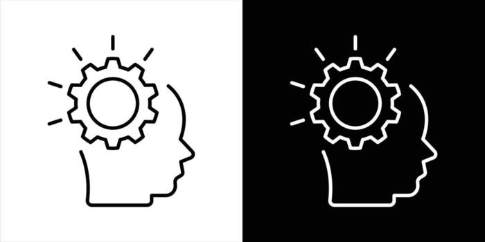 innovation icon. containing ideas, creativity, and problem solving with a bold gear within head thin line icon symbol sign vector
