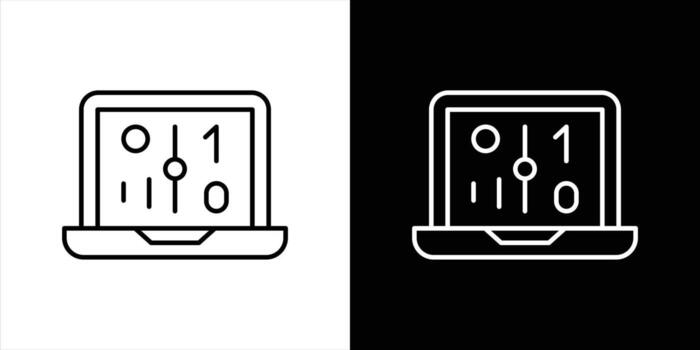 digital ordenador portátil icono colocar. conteniendo ai motorizado binario informática para el futuro de tecnología, descodificación artificial inteligencia en personal informática Delgado línea estilo icono vector
