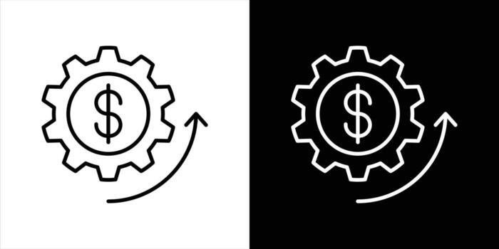 monetary mechanism icon. gear inspired financial system with dollar movement for business optimization thin line icon symbol sign vector