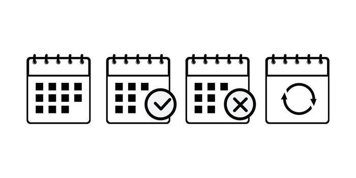 calendar planner icons for app, website, ui. reminder organizer event signs. Calendar icon set. schedule for a business plan vector