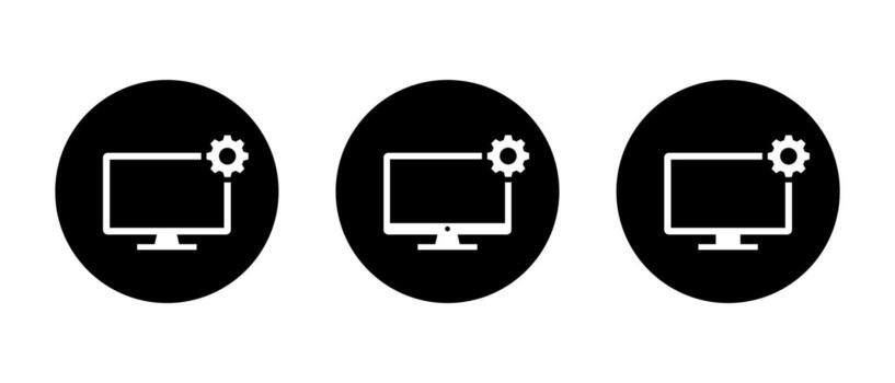 monitor ajuste icono conjunto para personalización herramientas. monitor configuración símbolo en negro circulo vector