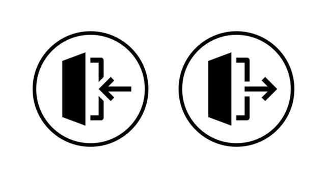 Enter and exit door icon in circular outline. Entry and leave symbol vector