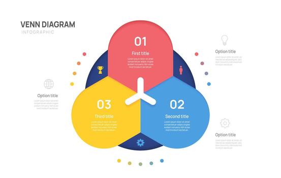Venn diagram infographic triangle chart template for business start up presentation with venn diagram elements illustration. vector