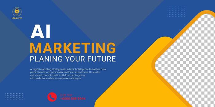 pulcro negro y naranja diseño con un inclinado rectangular imagen marcador de posición, vitrinas impulsado por ia estrategias para analizando datos, con ai márketing conceptos diseño, un márketing bandera concepto vector