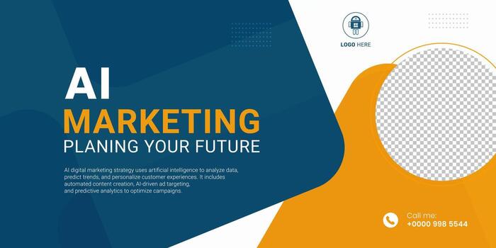 Professional AI Marketing Infographic, Stylish black background with vibrant orange accents. Highlights AI role in predictive analytics and content optimization, with an engaging composition vector
