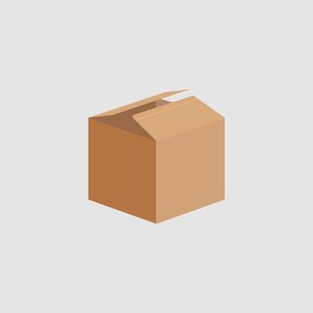 Minimalist illustration of an open cardboard shipping box in flat design style, isolated on light background for packaging, delivery, and logistics concepts vector