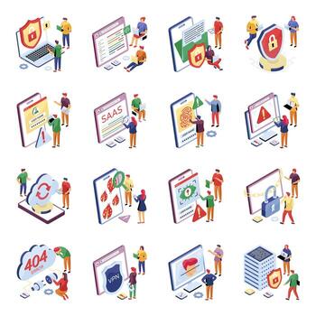 conjunto de seguridad isométrica ilustraciones vector