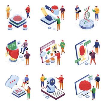 conjunto de ai isométrica ilustraciones vector