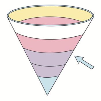 Pastel-Colored Sales Funnel Illustration Visualizing Customer Journey Stages with a Calm and Simple Design - Professional digital artwork with vibrant colors and detailed composition vector