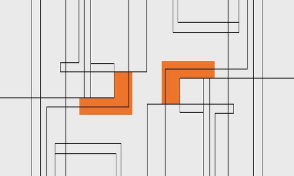 A drawing of a square with orange squares vector