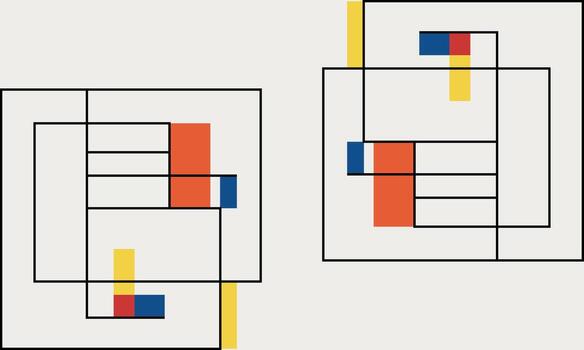 Two squares diagram with different colors and shapes vector